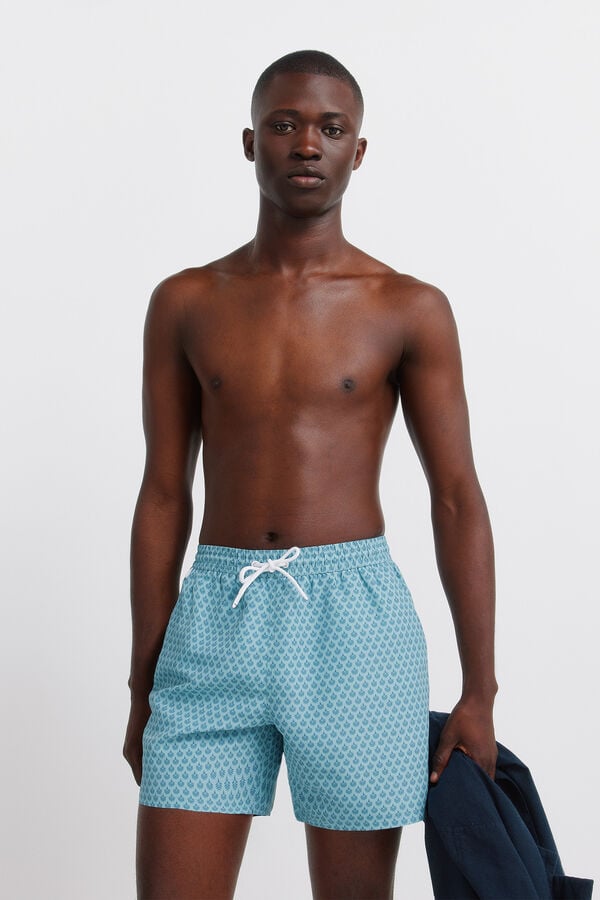 Springfield Printed mosaic zip pocket swimwear blue