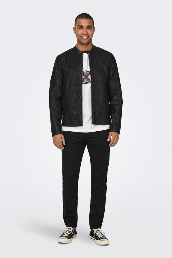 Springfield Faux leather biker jacket crna