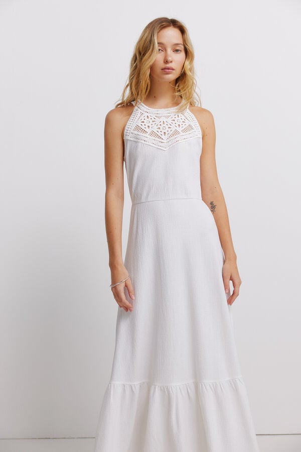 Springfield Robe midi dos nu en crochet blanc