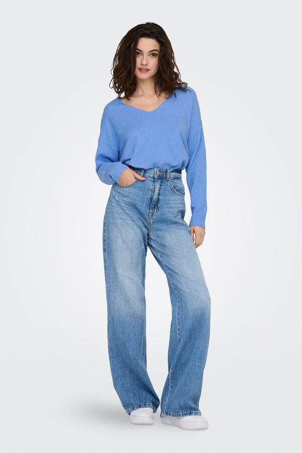 Only Jersey de cuello pico azul