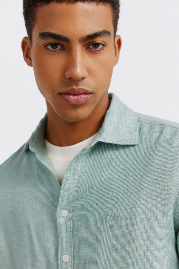 Springfield Linen viscose 3/4 sleeve shirt green