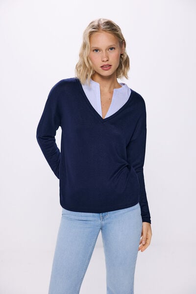 Springfield Combined neckline V -shirt bluish