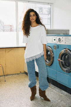 Noisy May T-shirt de manga curta com renda