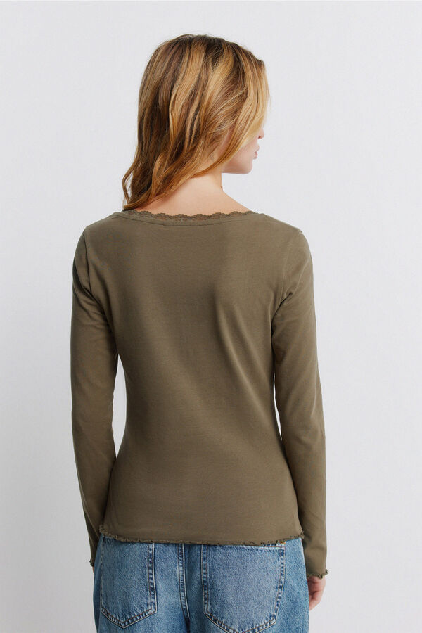 Springfield Čipkasta majica dugih rukava Kaki