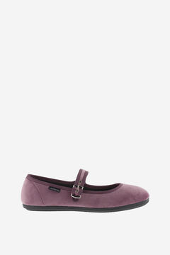 Springfield  velvet ballerinas with matching trim and side buckle fastening lilac