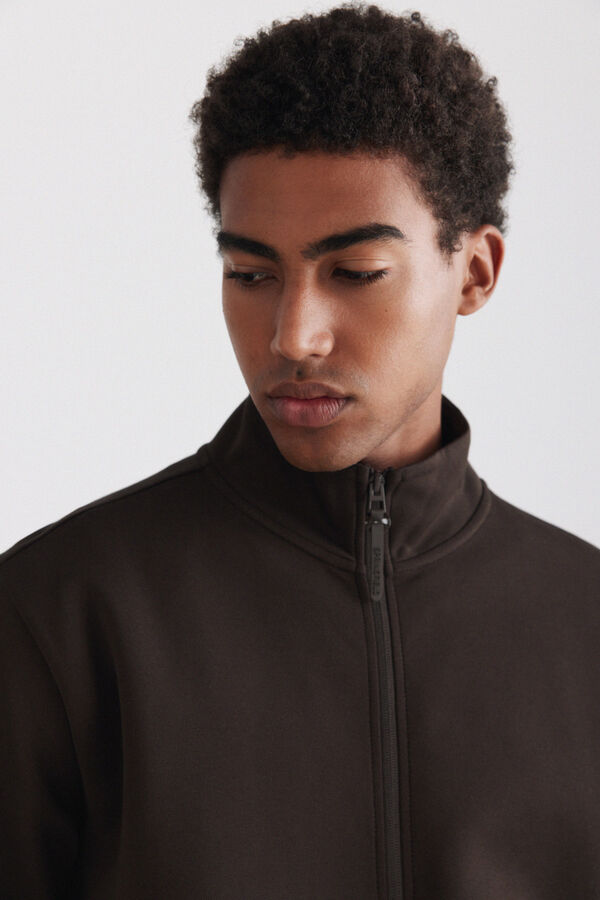 Springfield Technical look zip fastening sweatshirt brown