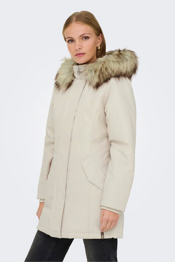 Only Parka con capucha con pelo beige