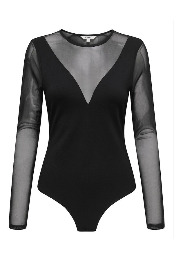 Only Halbtransparenter, enger Body Schwarz