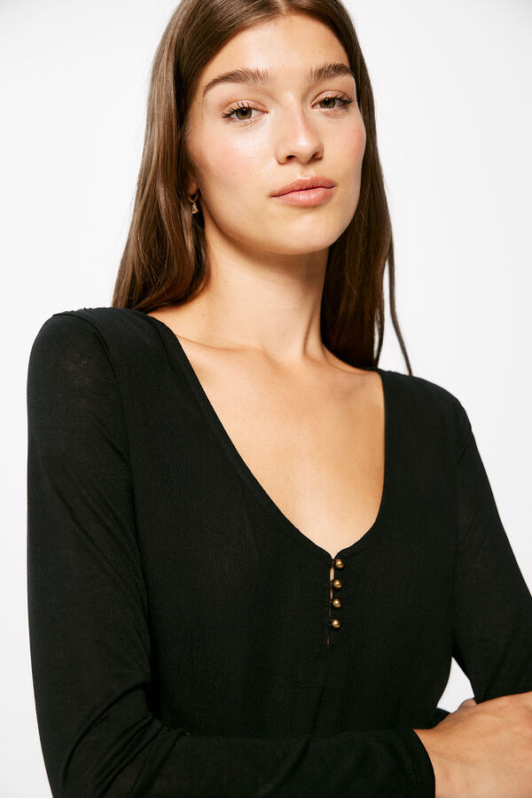 Springfield Two-material Button Neckline T-shirt black