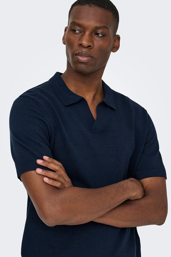 Only & Sons Polo de punto manga corta azul