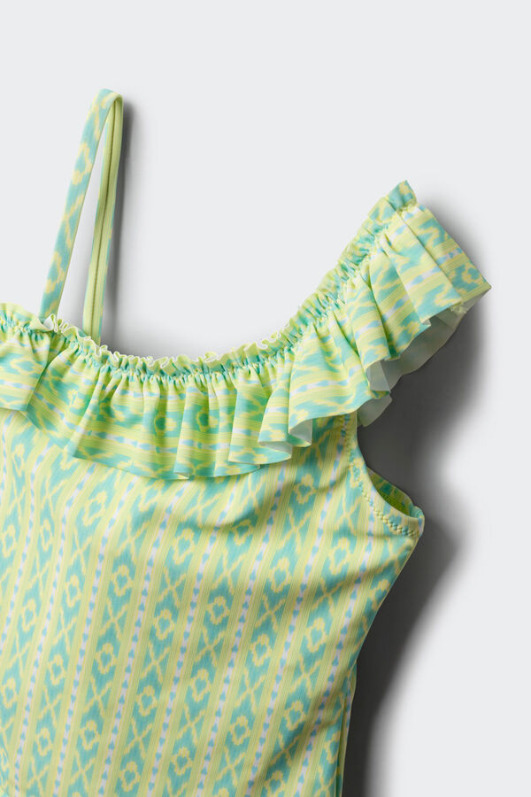 Springfield Kids Asimetrični kupaći kostim za devojčice sa ikat printom Zelena