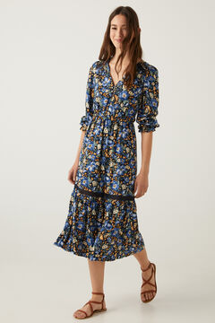 Springfield Midikleid Spitze nachhaltige Viskose blauer stahl