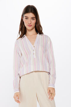 Springfield Linen/cotton polo collar blouse brown