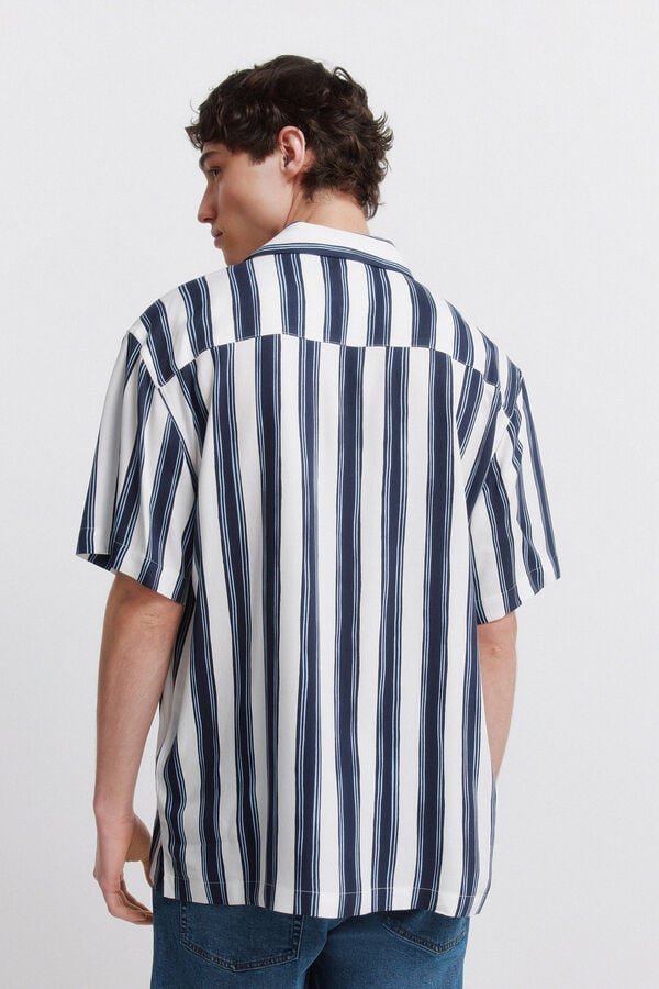 Springfield Striped viscose short sleeve shirt blue