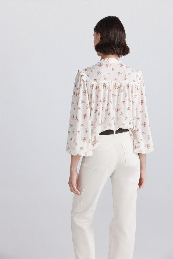 Springfield Printed ruffle lace blouse blue