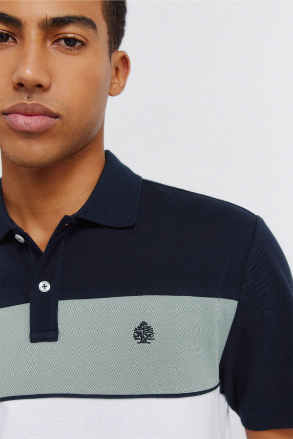 Springfield Colour block piqu&eacute; slim fit polo shirt white