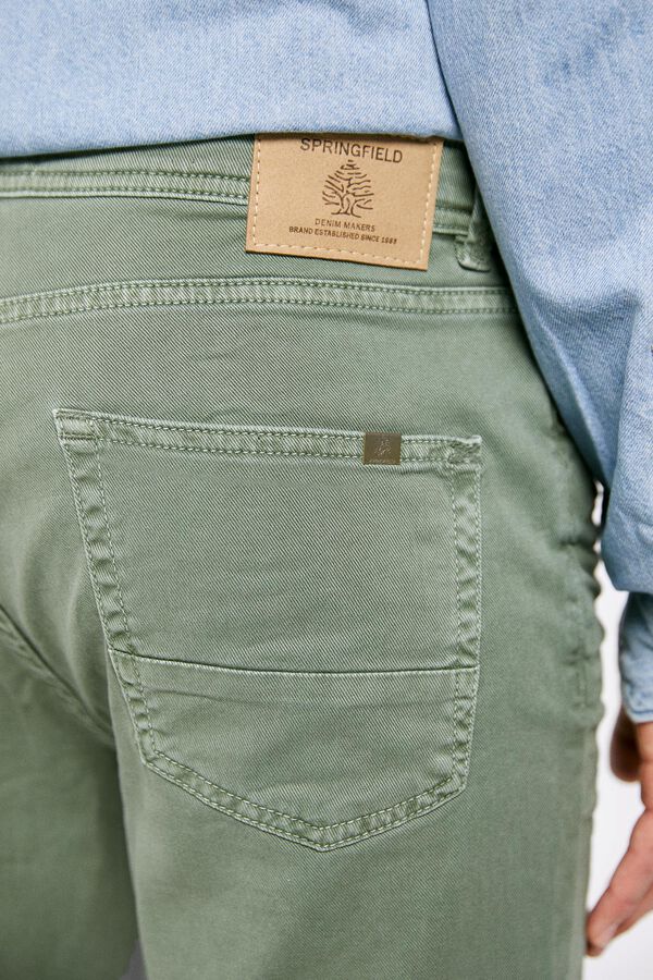 Springfield Slim fit washed 5-pocket coloured trousers green