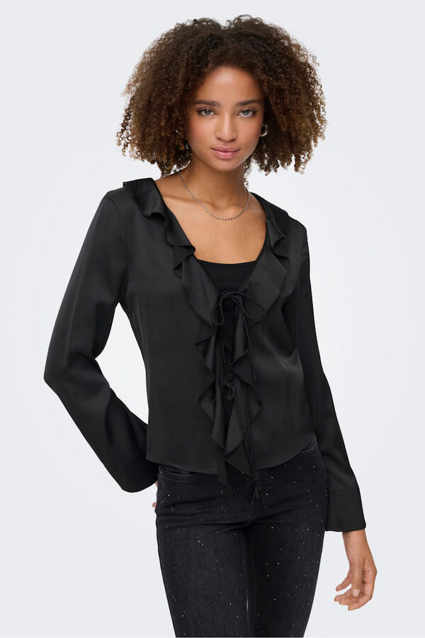 Only Satin-Finish blouse with ruffle black