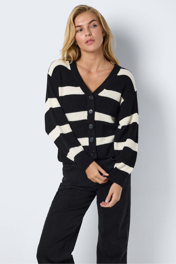 Noisy May Streifen Strickjacke mit V- Ausschnitt Schwarz