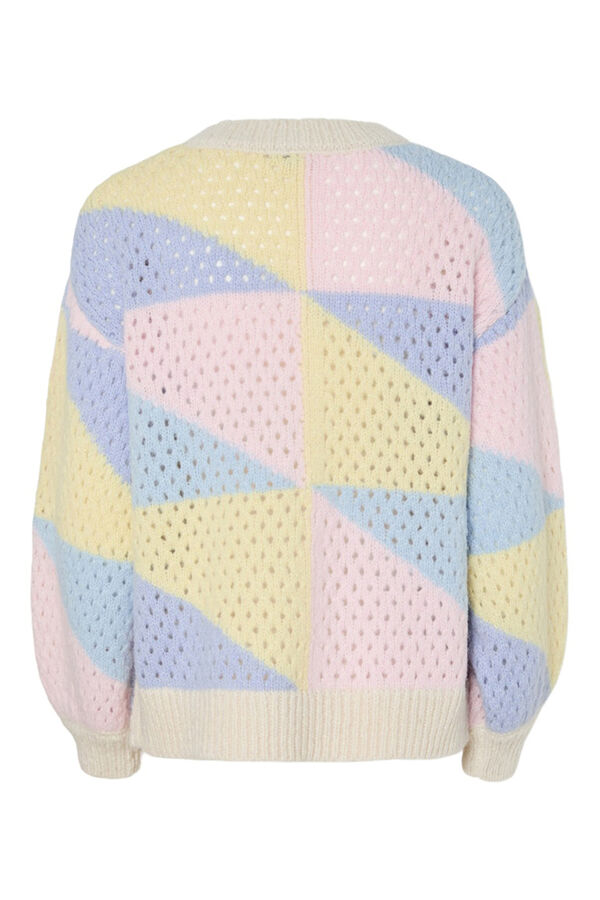 Pieces Geometric oversized openwork cardigan gris