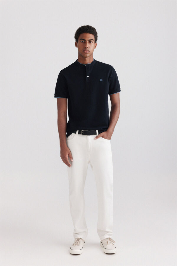 Springfield Piqu&eacute; mandarin collar slim fit polo shirt blue