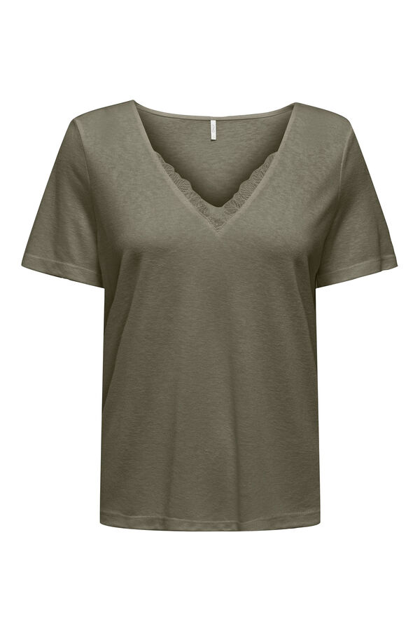 Springfield Short-sleeved top with lace dark gray