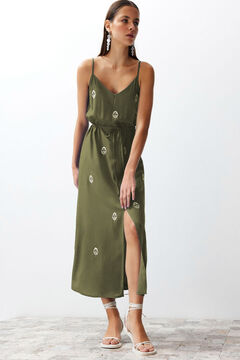 Trendyol Vestido largo cord&oacute;n ajustable kaki