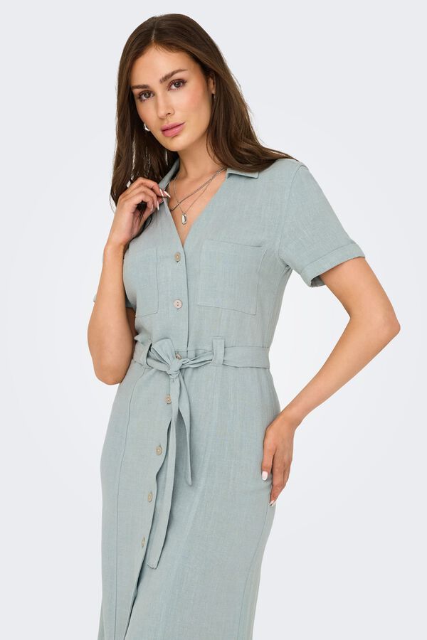 Only Vestido midi camisero kaki