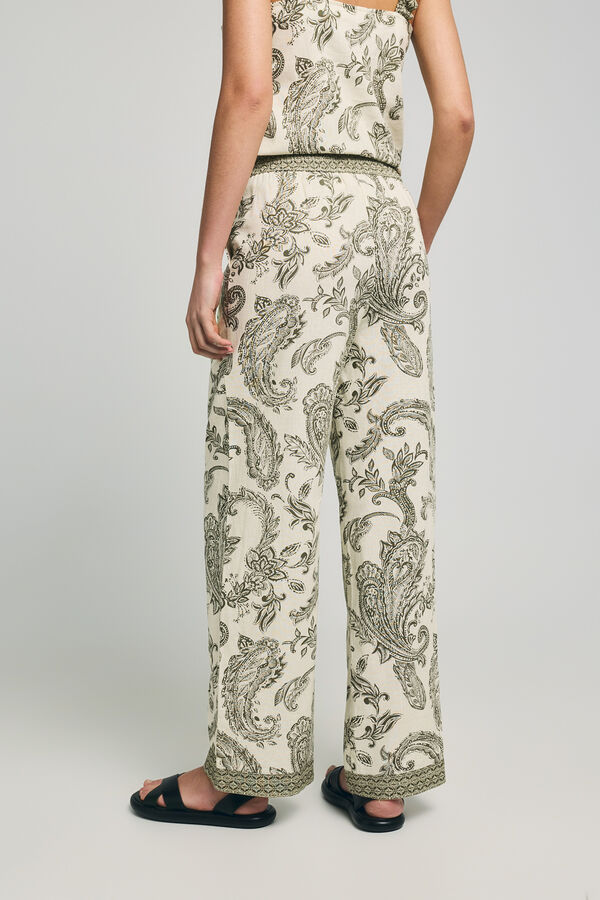 Only Pantal&oacute;n ancho de lino kaki