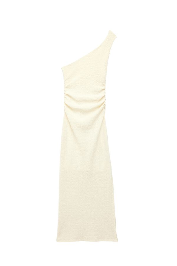 Koton Asymmetric shoulder midi dress nude