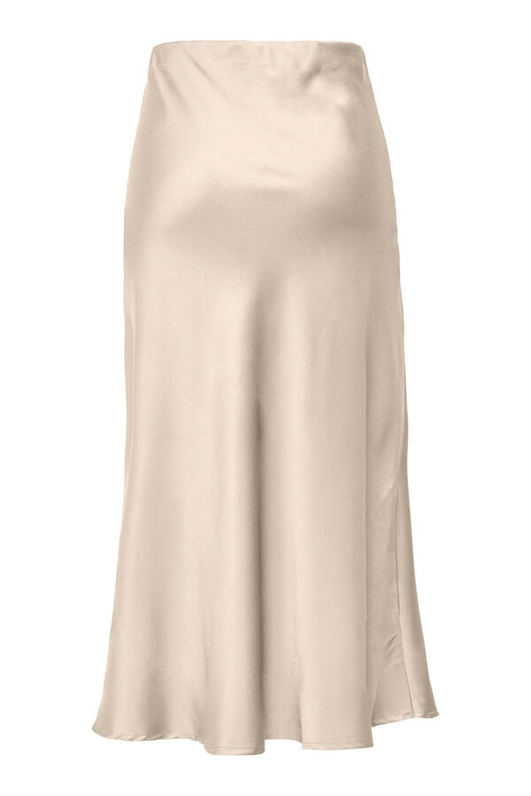 Only Falda midi sat&eacute;n beige