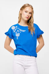 Springfield T-Shirt bestickte Blume Rüschen blau