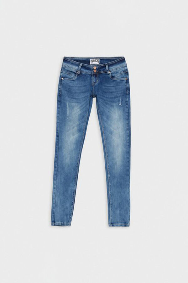 Inside hem rise skinny jeans bleu