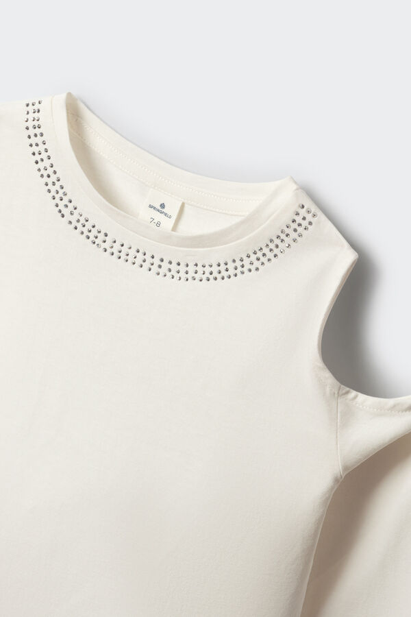 Springfield Kids Camiseta manga larga tachas hombro descubierto ni&ntilde;a marfil