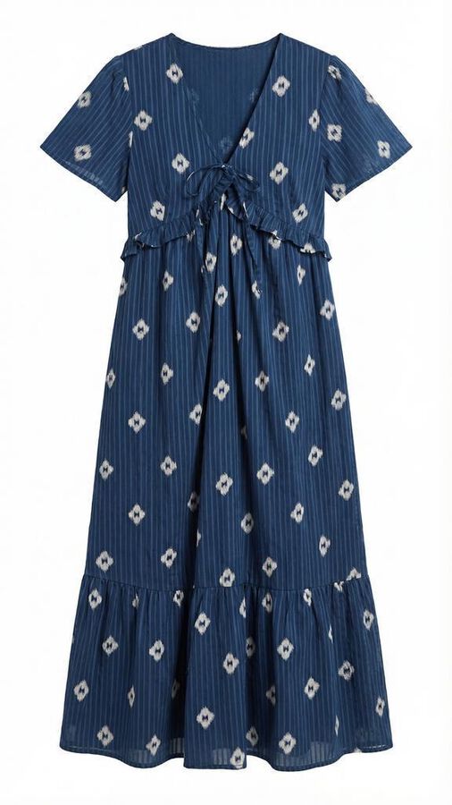 Springfield Vestido midi doble volante azul