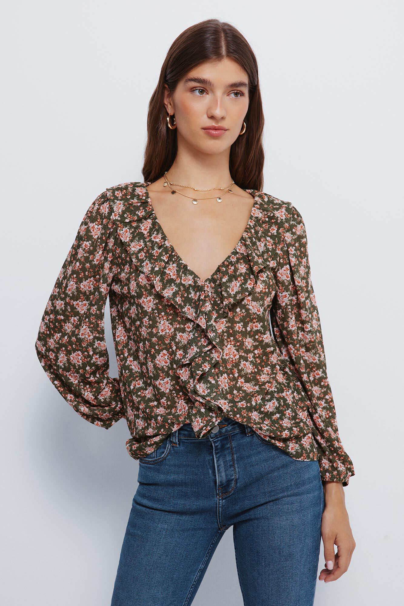 Springfield Front floral ruffle blouse