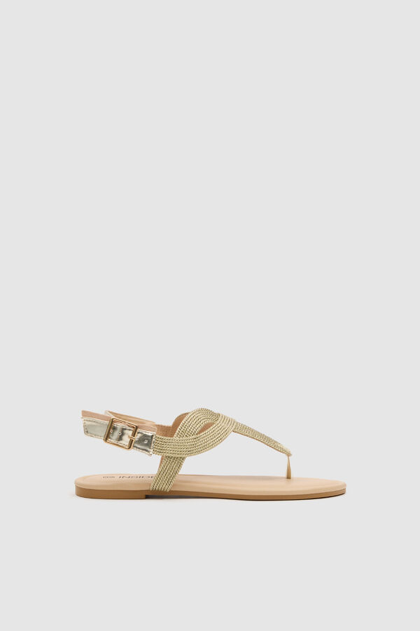 Inside Metallic braided sandal beige