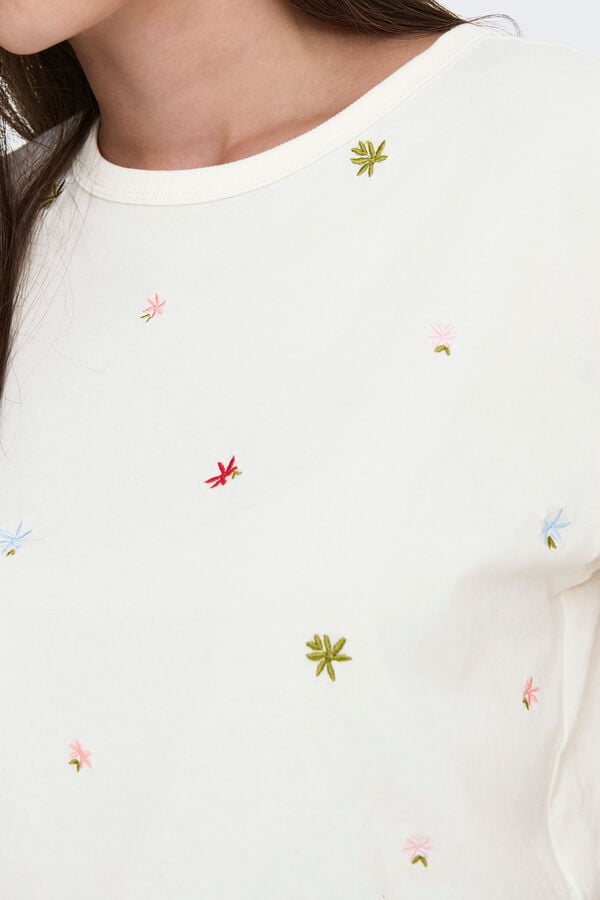 JDY Camiseta manga corta bordada blanco