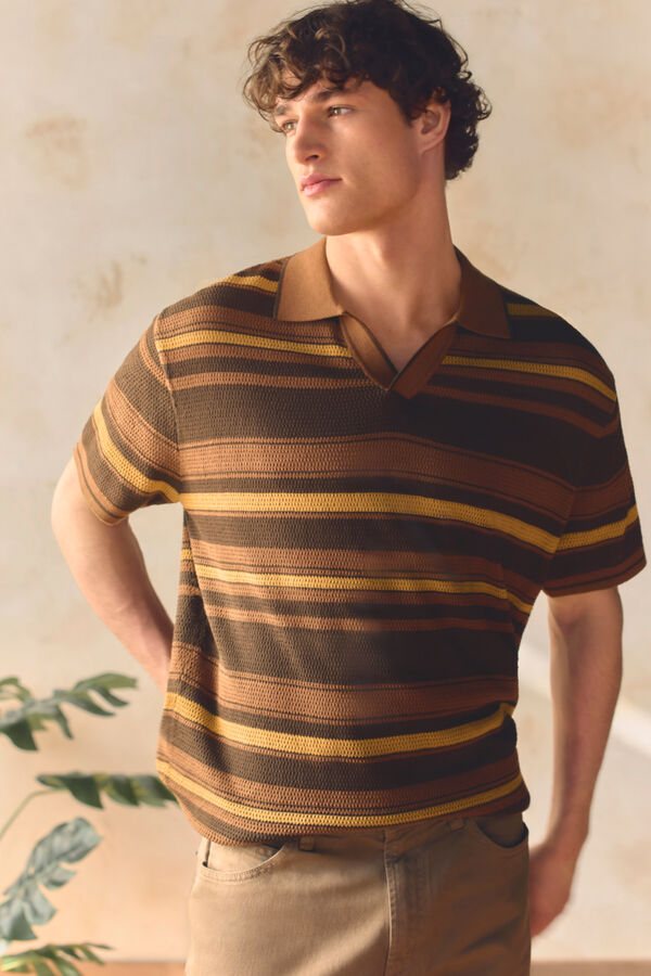 Springfield Polo com riscas estruturadas cru