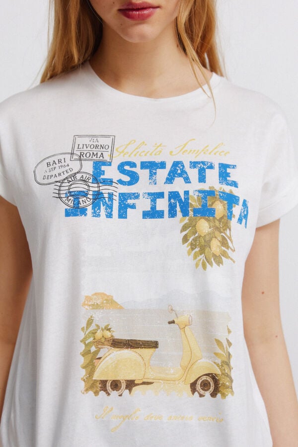 Springfield Printed short sleeve T-shirt beige