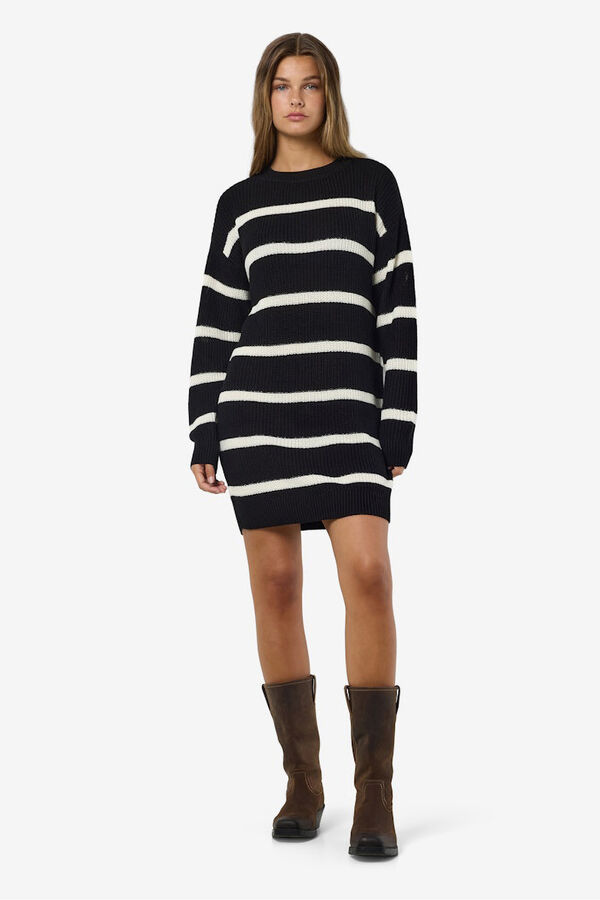 Noisy May Striped jersey-knit dress black