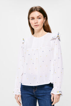 Springfield Embroidered polka dots flounced blouse white