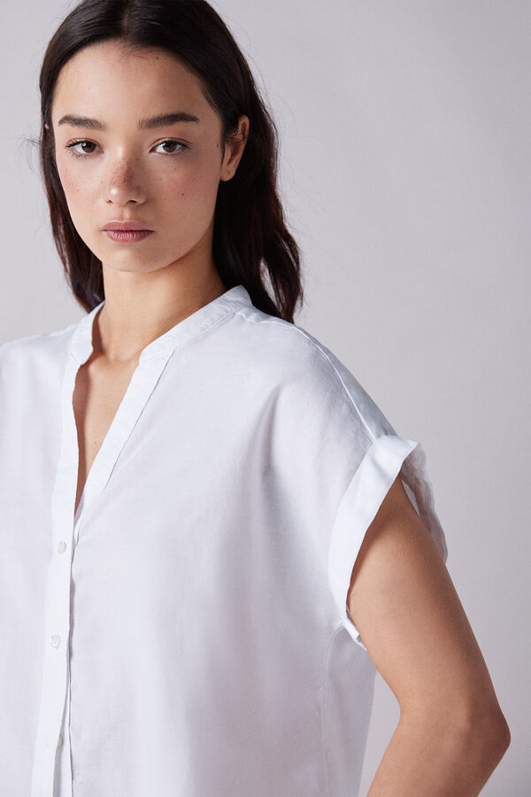 Springfield Mandarin collar short-sleeved shirt white
