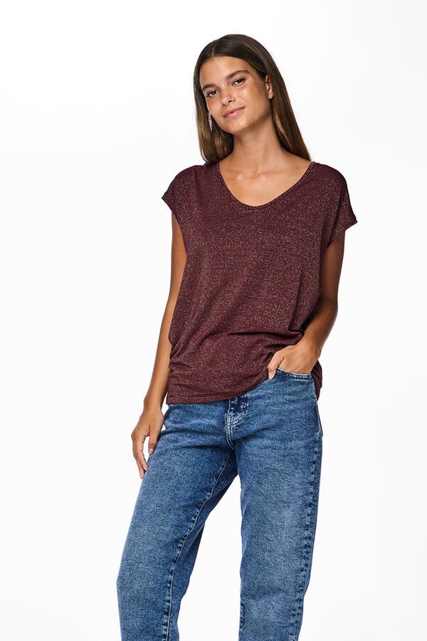 Pieces Lurex V T-shirt red