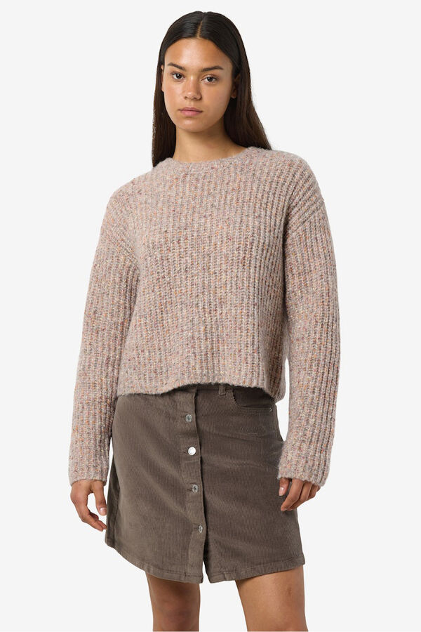 Noisy May Melierter Pullover mit Rundhalsausschnitt Grau