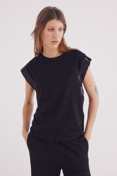 Springfield Camiseta manga ca&iacute;da lentejuelas negro