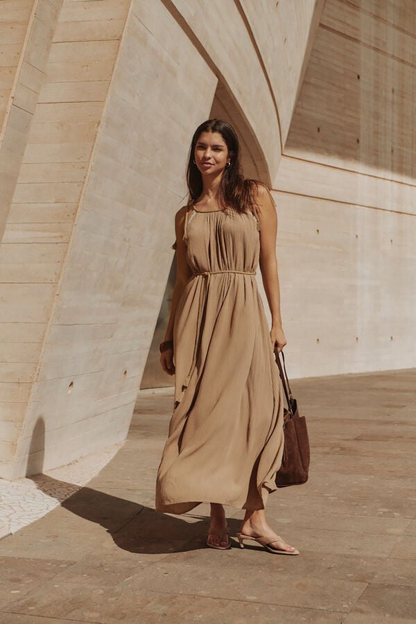 JDY Embroidered long dress nude