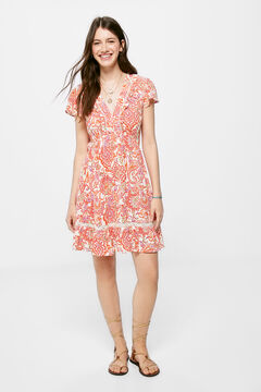 Springfield Printed dress with lace ocher