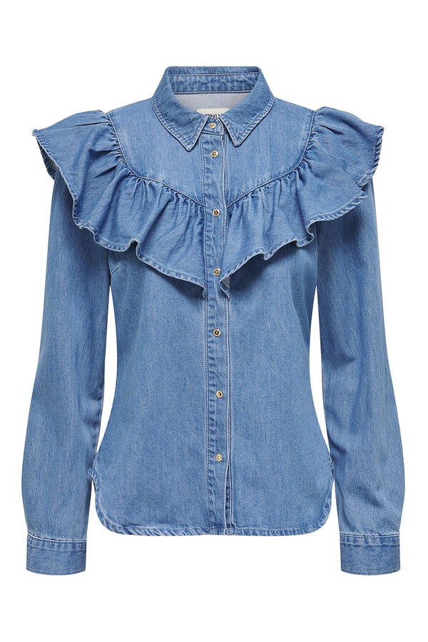 Only Camisa denim con volante azul