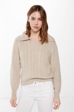Springfield Cable knit polo jumper natural